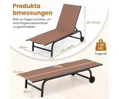 Gultų komplektas su ratukais ir 6 padėčių reguliuojama atrama, rudas, 190–164 × 69 × 36–101 cm, 2 vnt.