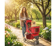 Gyvūnų vežimėlis sulankstomas, iki 10 kg, raudonas, 77 × 44 × 102 cm