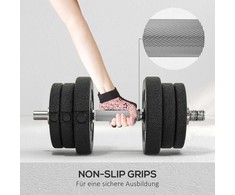 HOMCOM 25KG hantelių rinkinys su svorio diskais, skirtas namams, biurui ir sporto salei, plienas/dirbtinė oda, juodas, jėgos treniruotėms