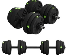 2 viename svarmenų rinkinys, štanga ir hanteliai, 25 kg, neslystantis, saugantis grindis, juoda/žalia