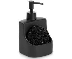Vilde Indų ploviklio dozatorius su kempinės indeliu ir kempine, keraminis, juodas, 400 ml