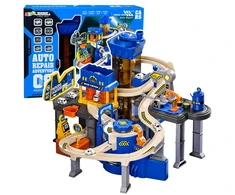 Lean Toys Interaktyvus automobilių garažas su trasa, mėlynas, 52 × 36 × 46 cm, 8 automobiliai