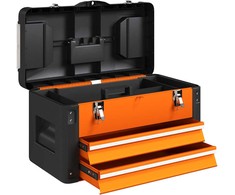 HOMCOM tuščia įrankių dėžė, 49,7 x 25,3 x 28,9 cm, įrankių dėžė su stalčiumi, mini dėžutė, viršutinis skyrius, rankena, plieno įrankių lagaminas, oranžinė