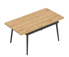 Išskleidžiamas valgomojo stalas 4–6 vietoms su užapvalintais kampais, ąžuolo ir juodos spalvos, 130–160 x 85 x 75 cm