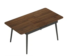 Išskleidžiamas valgomojo stalas su užapvalintais kampais, šviesaus riešutmedžio ir juodos spalvų, 130–160 x 85 x 75 cm