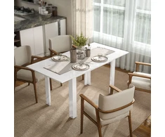 Išskleidžiamas valgomojo stalas HOMCOM, 120–160 x 70 cm, reguliuojamas virtuvės stalas 4–6 asmenims, MDF, blizgi balta spalva