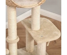 "PawHut" kačių medis, draskymo stovas, kačių baldai su urvu, kamuoliukas-žaislas, sizalis, minkštas pliušas, smėlio spalvos, aukštis 100 cm