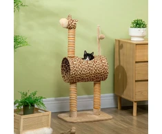 Kačių draskyklė žirafos dizaino su tuneliu, smėlio spalvos, 101 cm