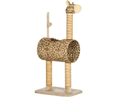 Kačių draskyklė žirafos dizaino su tuneliu, smėlio spalvos, 101 cm