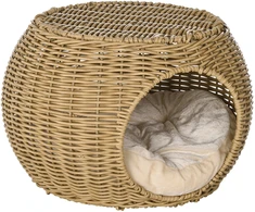 Kačių guolis dviejų aukštų su pagalvėle, šviesiai rudas, Ø40 × 30 cm