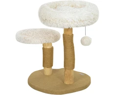 "PawHut" draskyklė 61,5 cm aukščio Kačių draskyklė su žaidimų kamuoliuku, guoliais, kačių bokštas su draskymo lenta, skirta jaunesnėms nei 5kg katėms, kriaušės mediena, balta
