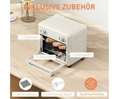 HOMCOM mini orkaitė su konvekcija 10 l, 2 viename mini orkaitė su grotelėmis, kepimo skarda ir padėklu trupiniams, 80–230 °C karšto oro gruzdintuvė su jutikliniu ekranu, laikmačiu, vidaus apšvietimu, 1000 W, nerūdijantis plienas
