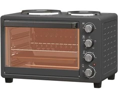 Gruzdintuvė HOMCOM Mini orkaitė 28 L 2600 W Mini orkaitė 100-230 ℃ 60 min. laikmatis, su 2 pašildymo plokštėmis, kepimo skardomis ir grotelėmis Krosnelė picai su trupinių dėže, dėklo rankena Juoda
