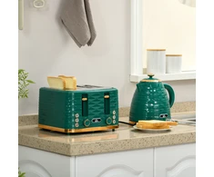 Kaitlentė Virdulio ir skrudintuvo rinkinys, 1,7 l virdulys ir 4 angų skrudintuvas, žalias, 24,1 × 19,5 × 23,2 cm / 29,2 × 27,5 × 18,9 cm, 2 vnt.