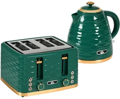Kaitlentė Virdulio ir skrudintuvo rinkinys, 1,7 l virdulys ir 4 angų skrudintuvas, žalias, 24,1 × 19,5 × 23,2 cm / 29,2 × 27,5 × 18,9 cm, 2 vnt.