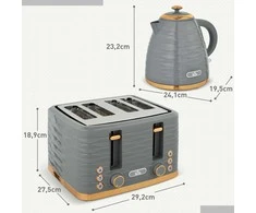Skrudintuvas HOMCOM virdulio ir skrudintuvo rinkinys, pusryčių komplektas su 1,5 l virduliu, 4 riekelių skrudintuvu, 3000 W, 7 skrudinimo lygiais, atitirpinimo, pašildymo funkcijomis ir trupinių padėklu, „Otter“ termostatas, pilkas