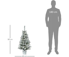 Kalėdinė eglutė su 60 LED lempučių ir sniego efektu, žalia/balta, Ø40 × 90 cm
