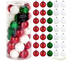 Kalėdiniai ornamentai 35 vnt. atsparūs lūžimams raudoni žali balti 6 cm