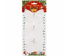 Kalėdinis kaspinas Springos 11 cm 3 vnt balti blizgantys papuošimai