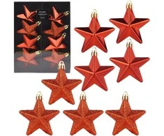 Party Deco Nesulaužomi Kalėdų žaislai Žvaigždės 6,5 cm 8 vnt