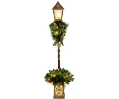 Kalėdinis žibinto stulpas su 50 šiltai baltų LED ir 159 PVC šakelių galiukais, žalias ir juodas, 43 × 43 × 150 cm