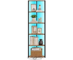 Songmics Kampinė lentyna su LED apšvietimu, 6 lentynų, vintažinė ruda ir juoda, 24,8 × 48 × 182,1 cm