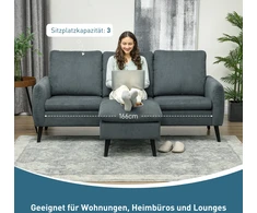 HOMCOM kampinė sofa su pufu, 3 pagalvės, L formos sofa svetainei ar miegamajam, 196 x 140 x 88 cm, pilka