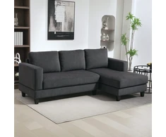 HOMCOM Kampinė sofa su šezlongu, 3 vietų, L formos, paminkštinta, su korduro atrodančiu audiniu, didelio tankio putplasčiu, iki 400 kg, skirta svetainei, miegamajam, 214 x 134 x 87 cm, tamsiai pilka