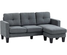 HOMCOM L-formos kampinė sofa su reversine šezlongu, spyruokliniu bloku, didelio tankio putplasčiu, lino išvaizdos audiniu, skirta svetainei ar miegamajam, tamsiai pilka