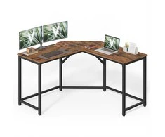 Songmics Vasagle Kampinis rašomasis stalas 129 x 129 x 76 cm vintažinis rudai rausvas-juodas