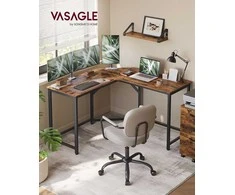 Vasagle Kampinis rašomasis stalas 129 x 129 x 76 cm vintažinis rudai rausvas-juodas