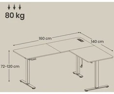Songmics Reguliuojamo aukščio stalas 160x140x72-120cm