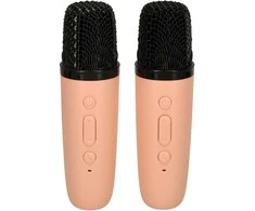 Ikonka Karaokės rinkinys 2 mikrofonai + nešiojamas garsiakalbis BLUETOOTH USB LED rožinis
