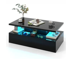 Kavos staliukas su 20 spalvų LED apšvietimu ir nuotolinio valdymo pulteliu, juodas, 110 × 60 × 40 cm