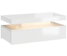 Kavos staliukas su RGB LED juosta ir 2 stalčiais, baltas, 100 × 50 × 40 cm
