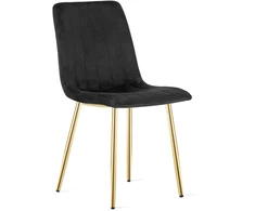 Kėdė su aksomo apmušalu ir auksinėmis metalinėmis kojomis, juoda, 86 cm