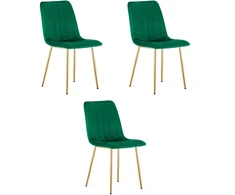 Kėdė su veliūriniu apmušalu ir auksinėmis metalinėmis kojomis, žalia, 86 cm, 3 vnt.