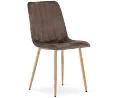 Kėdė su velvetiniu apmušalu, ąžuolo imitacijos kojelėmis, tamsiai ruda, 86 cm, 3 vnt.