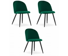Leobert Kėdžių komplektas BELLO, žalias aksomas, juodos metalinės kojos, 76,5 cm, 3 vnt.