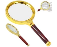 Klasikinė rankinė lupa 80mm aukso spalvos