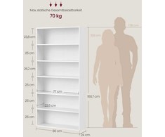 VASAGLE knygų lentyna su 6 atviromis lentynomis 24 x 80 x 160,7 cm debesų baltumo