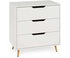 Komoda su 3 stalčiais ir metalinėmis kojomis, balta, 69,5 × 40 × 79 cm