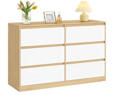 Komoda su 6 stalčiais, migdolų geltonos ir baltos spalvos, 119,4 × 40 × 75 cm
