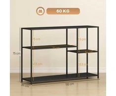 HOMCOM Konsolinis staliukas, prieškambario stalas su 4 lentynomis, šoninis staliukas su plieniniu rėmu, metalinė lentyna mažoms erdvėms, prieškambariui, svetainei, 110 x 30 x 75 cm, juodas