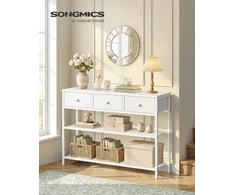 Songmics Konsolinis stalas su 3 stalčiais, baltas, 98,8 × 30 × 78,7 cm