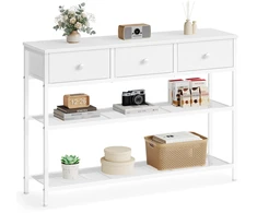 Songmics Konsolinis stalas su 3 stalčiais, baltas, 98,8 × 30 × 78,7 cm