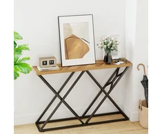 Konsolinis stalas su metaliniu rėmu ir 4 cm stalviršiu, medienos spalvos, 139,7 × 30,5 × 91,4 cm
