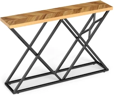 Konsolinis stalas su metaliniu rėmu ir 4 cm stalviršiu, medienos spalvos, 139,7 × 30,5 × 91,4 cm