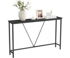 Songmics Konsolinis staliukas, juodos medienos rašto ir matinės juodos spalvos, 120 x 23 x 74 cm