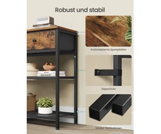 Songmics Konsolinis staliukas su 2 stalčiais, vintažinės rudos spalvos, 76,7 × 30 × 78,7 cm